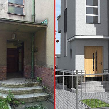ul. Klonowa 11, Katowice - wejście do kamienicy stan przed i po odnowieniu klonowa 11 katowice wejście do kamienicy stan przed i po odnowieniu
