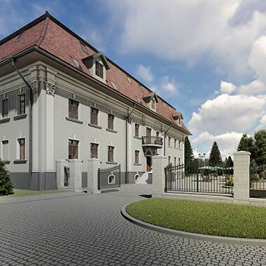 pałac myśliwski tychy wizualizacja budynku od wjazdu