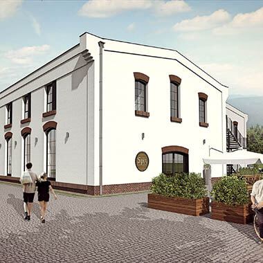 Browar Spiż - wizualizacja nowego budynku z bocznym wyjściem browar spiż wizualizacja budynku z bocznym wyjściem