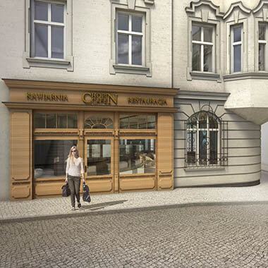 rynek 14 tarnowskie góry wizualizacja kawiarni z zewnątrz