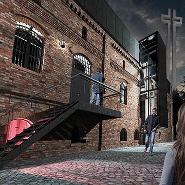 śląskie centrum wolności i solidarności katowice schody wejściowe na wiszącej konstrukcji