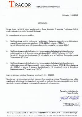 list referencyjny do budynków mieszkalnych tracor