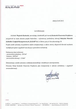 list referencyjny do obiektów przemysłowych elzab