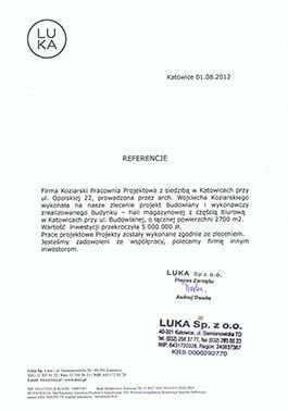 list referencyjny do obiektów przemysłowych luka