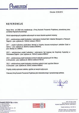 list referencyjny do obiektów przemysłowych paneltech