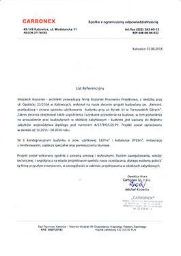 list referencyjny z rewitalizacji carbonex