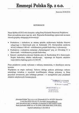 list referencyjny z rewitalizacji emmepi