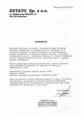 list referencyjny z rewitalizacji estato