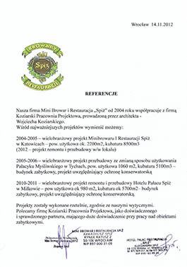list referencyjny z rewitalizacji spiż